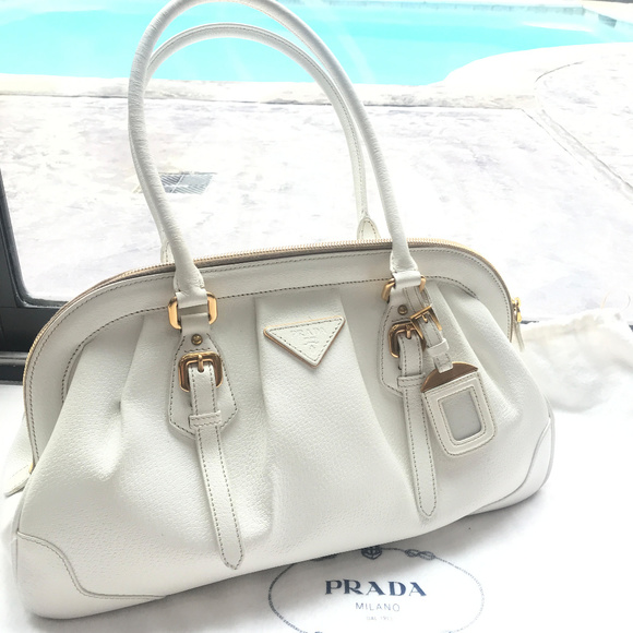 Prada Handbags - PRADA Cinghiale Leather Bag Bianco